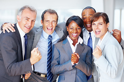 Multi ethnic business people celebrating success